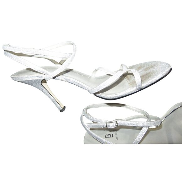 Bakers Shelly Glitter Strappy Metallic Silver Leather Heels size 10 - Picture 6 of 14